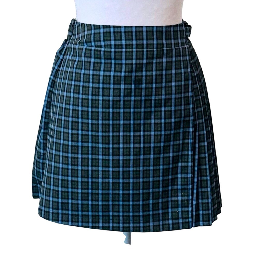 Plaid Mini Skirt Pleated Blue Green Side Buckle Preppy Wild Fable XS